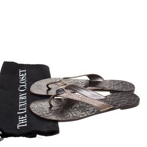 Tory Burch metallic grey python embossed leather sandle size 7